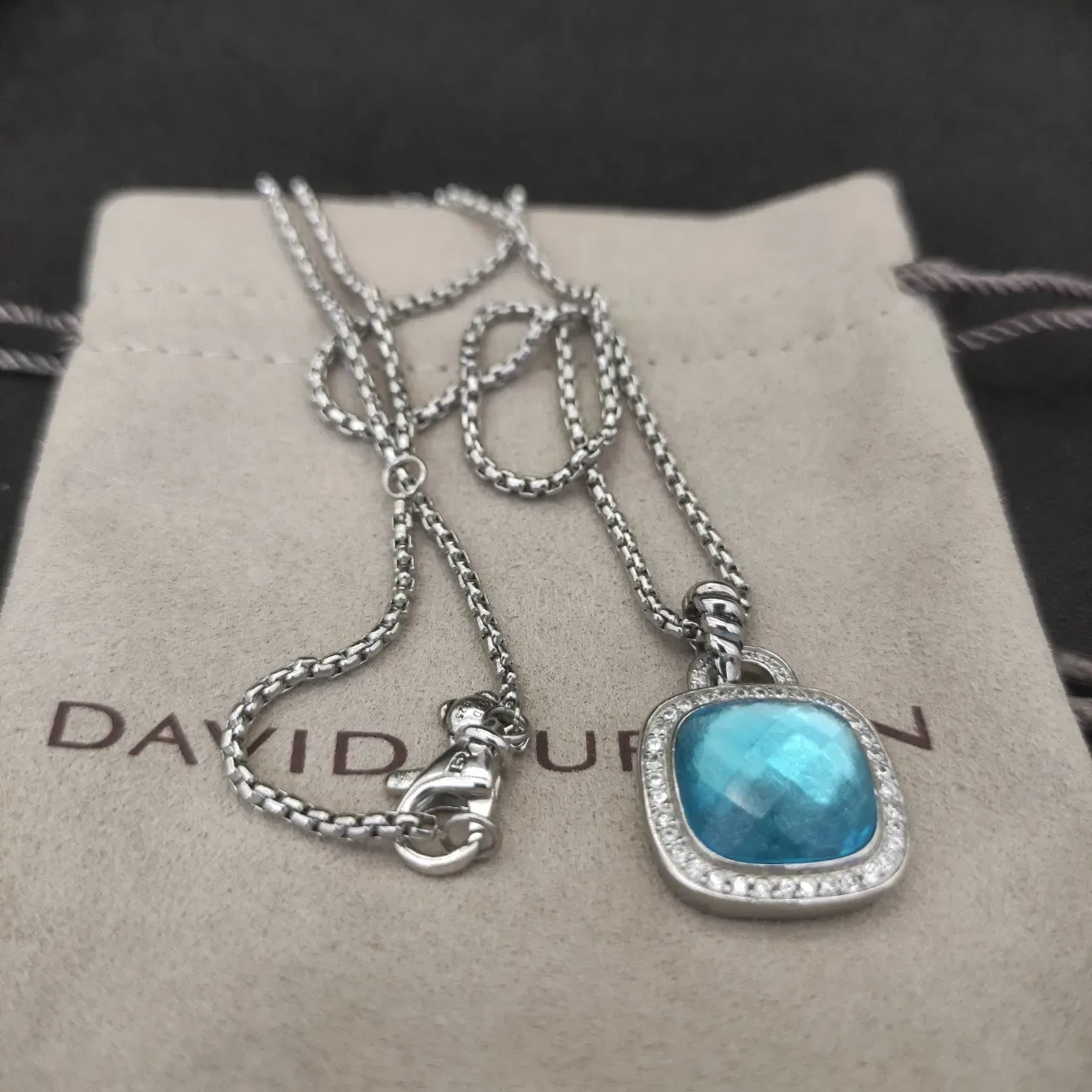 Cushion-Cut Blue Stone Halo Pendant Necklace 5