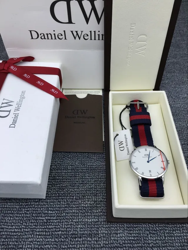 Daniel Wellington 经典白色表盘海军红NATO表带石英表 3