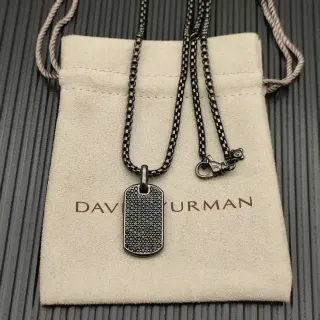 Collier David Yurman Noir et Beige Silhouette Dog Tag Pierres Pavé-Set