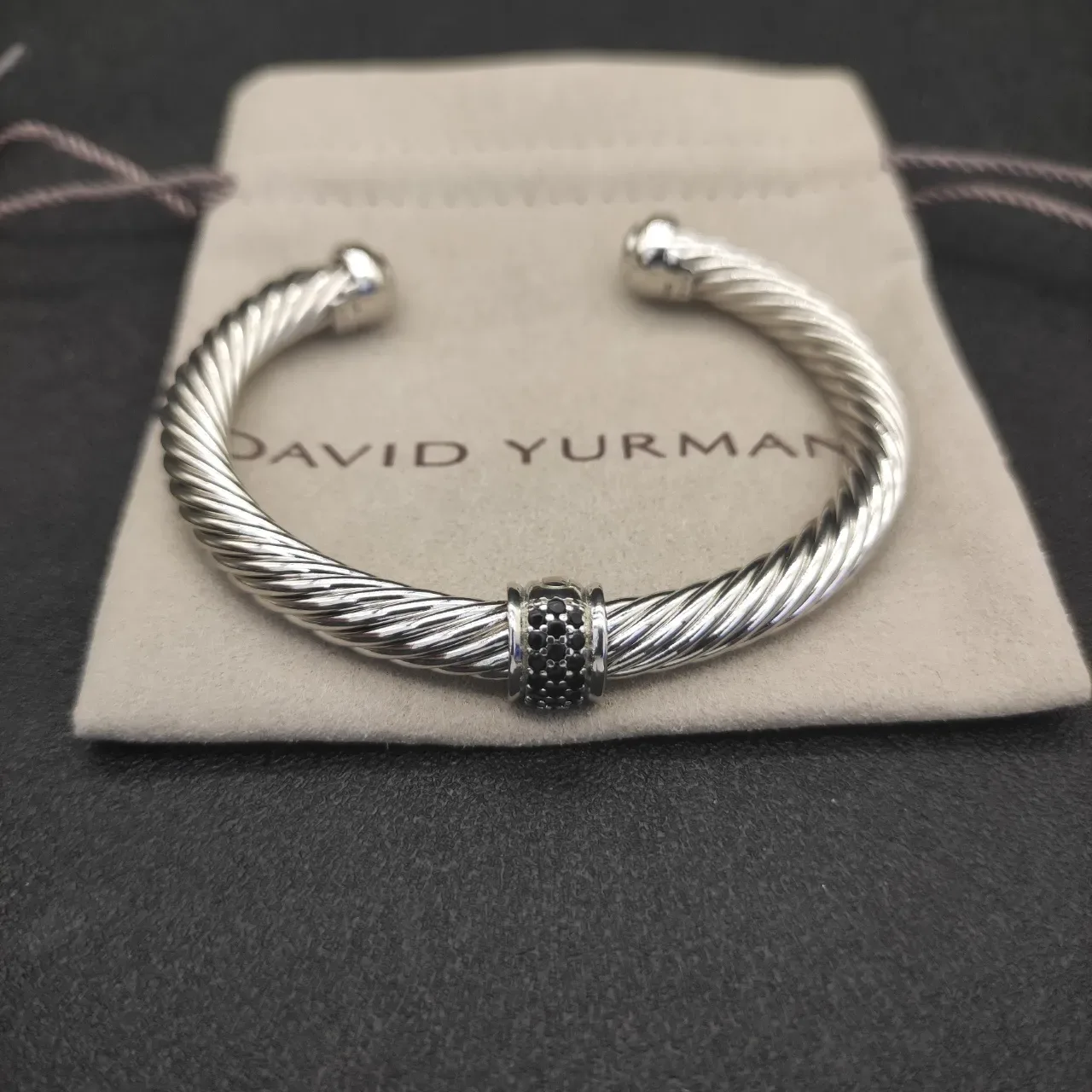 David Yurman Cable Classic Silver Black Twisted Pavé Stones Bracelet 5