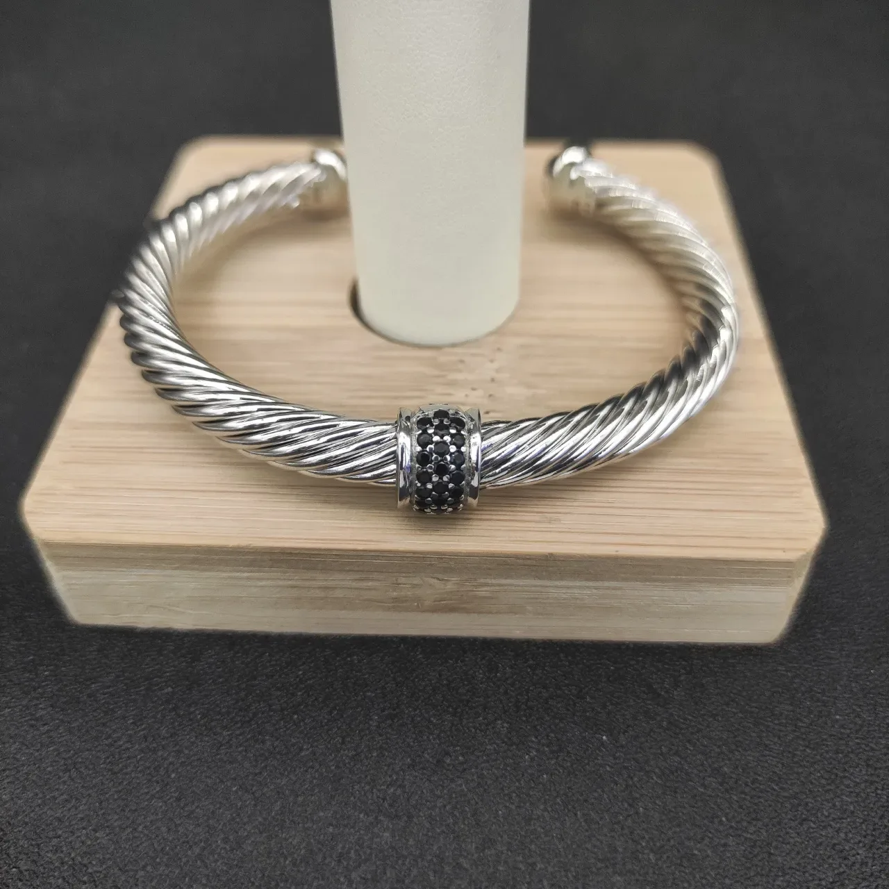 David Yurman Cable Classic Silver Black Twisted Pavé Stones Bracelet 7