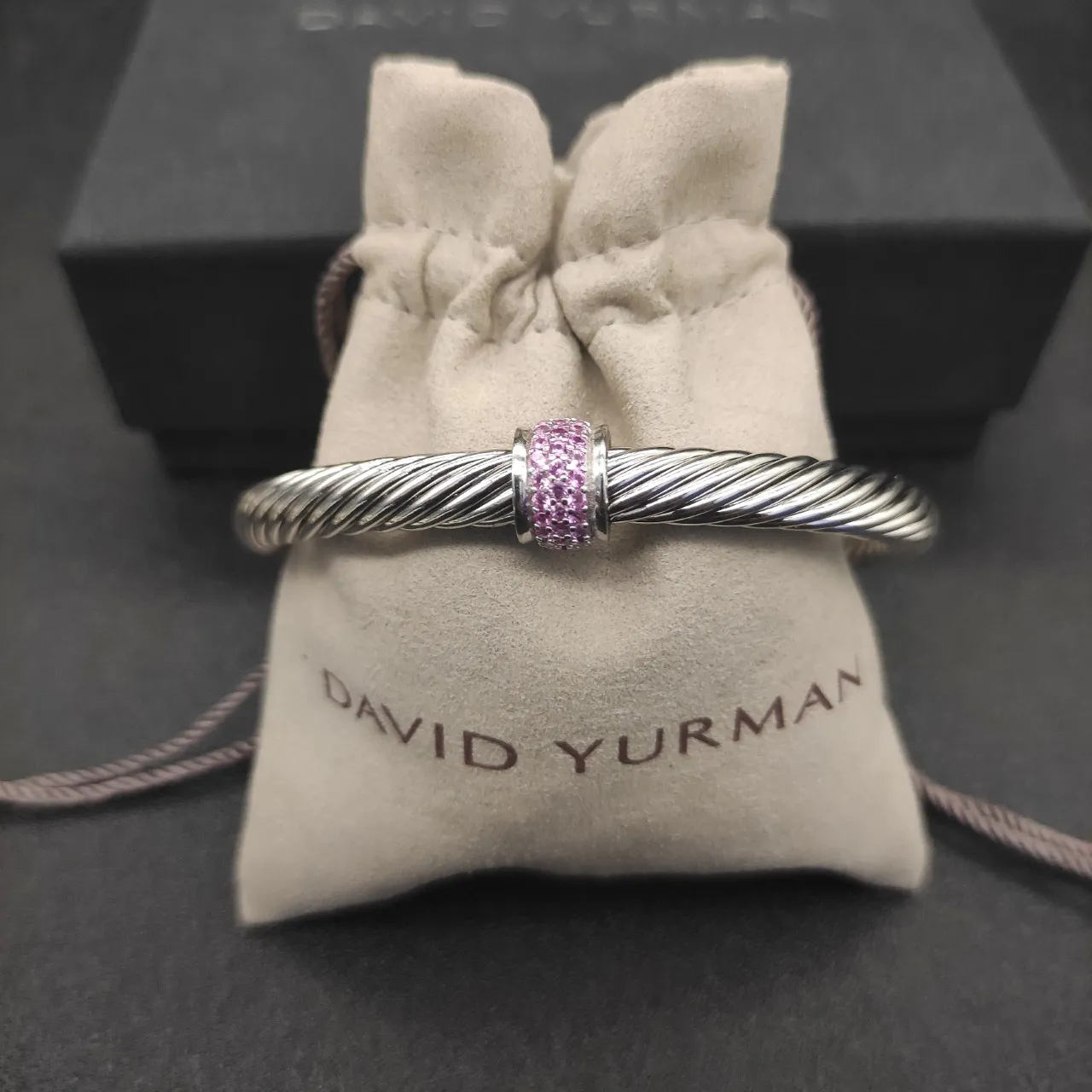 David Yurman Cable Classics Charm Bangle Silver Pink Twisted Pavé Bracelet 3