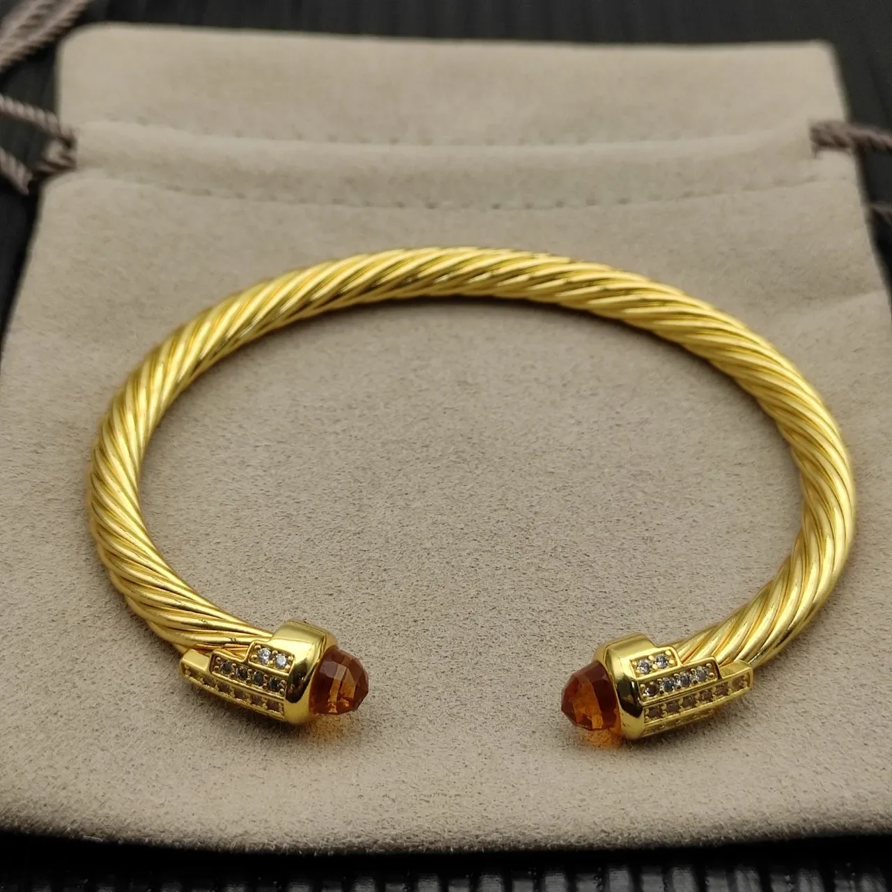 David Yurman Cable Classics Gold Orange Twisted Gemstone-Terminal Bracelet 8