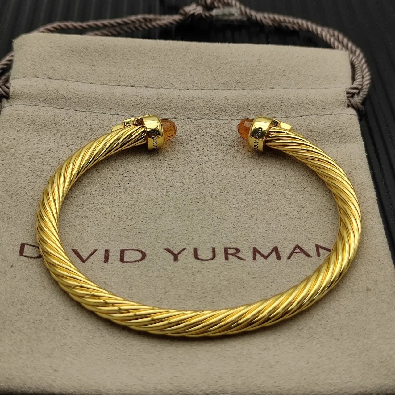 David Yurman Cable Classics Gold Orange Twisted Gemstone-Terminal Bracelet 9
