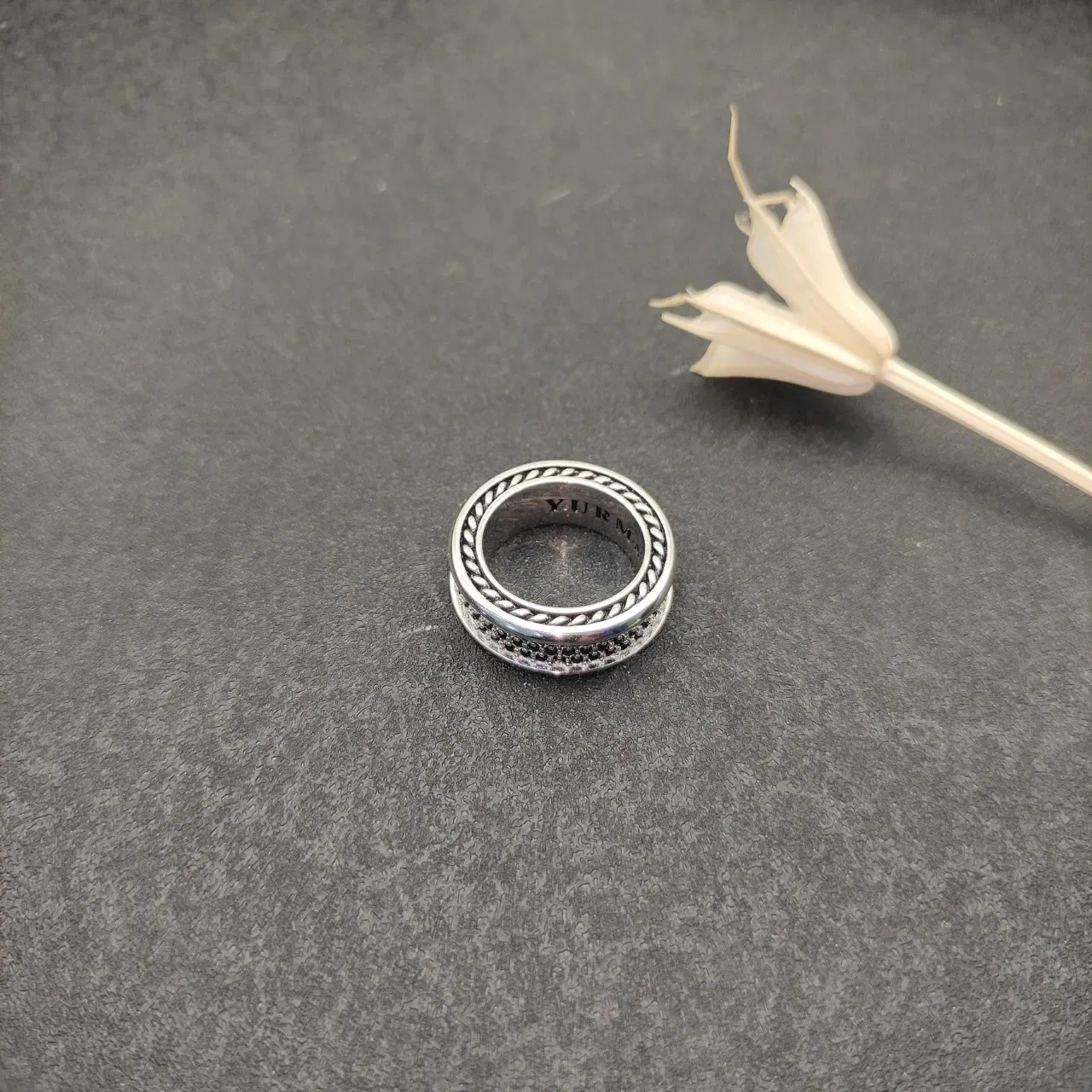 David Yurman Cable Classics Silver Black Multi-Band Ring 4