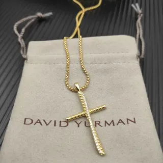 David Yurman Cable Collectibles Croix Or Blanc Construction Tordue Pavé-Set Collier Bras Verticaux