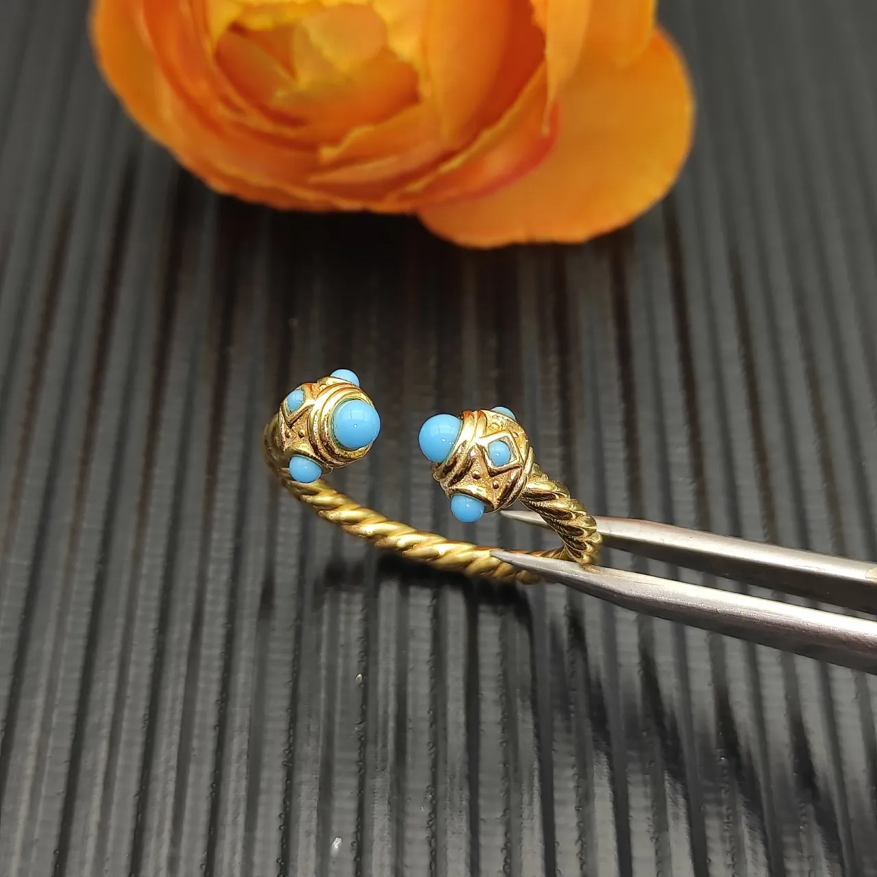 David Yurman Cable Collectibles Turquoise Cabochon Open Ring 5