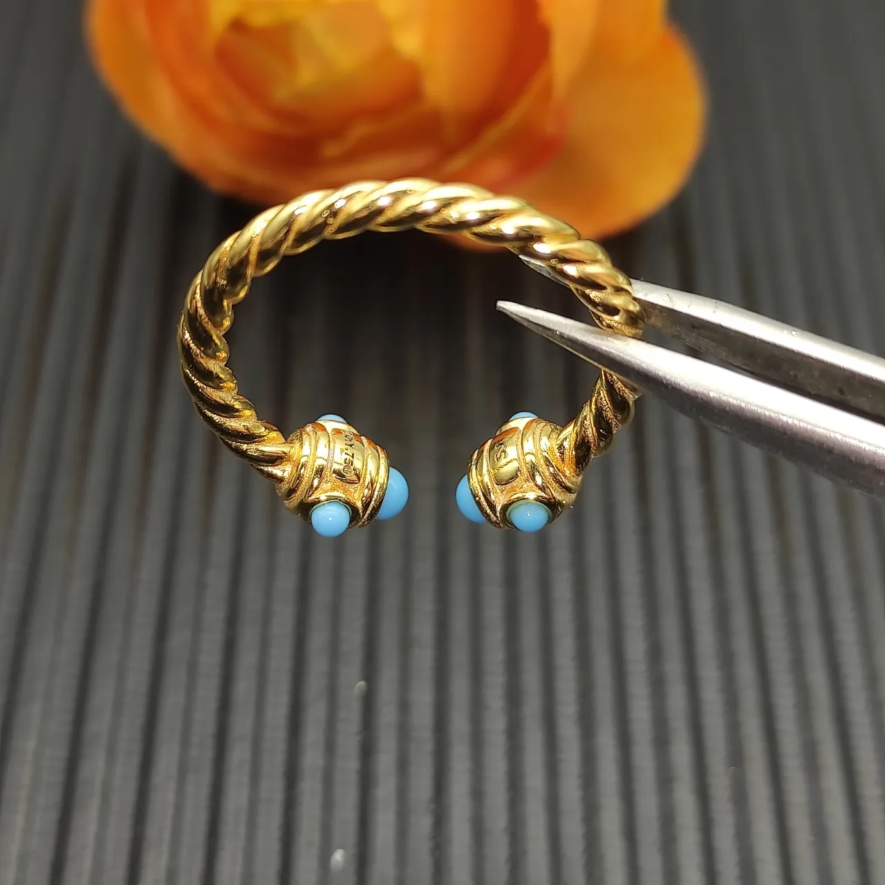 David Yurman Cable Collectibles Turquoise Cabochon Open Ring 6