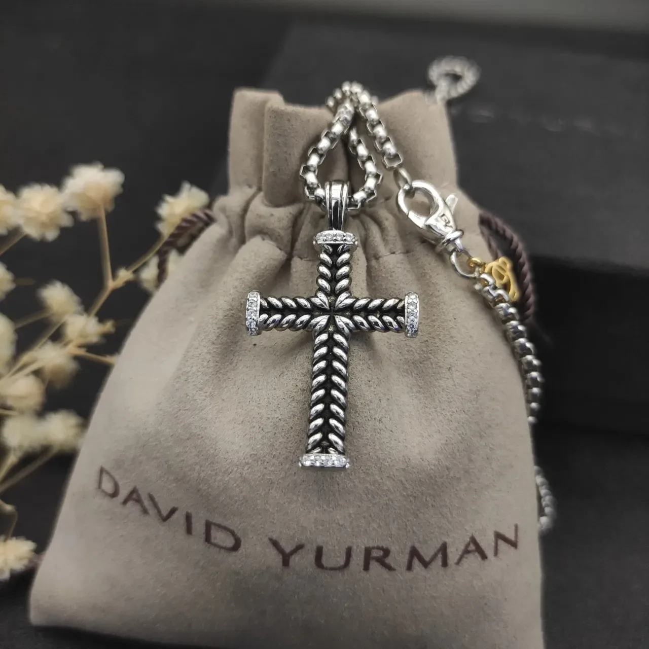 David Yurman Cable Cross Silver Twisted Pendant Necklace 5