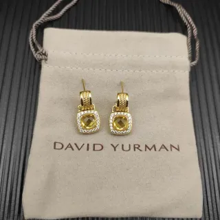 David Yurman أقراط ذهبية مع حجر أصفر وسادة وهالة الماس