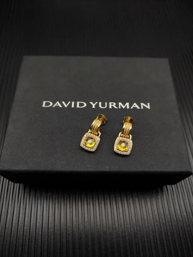 David Yurman Cushion-Cut Yellow Stone Diamond Halo Gold Drop Earrings 3