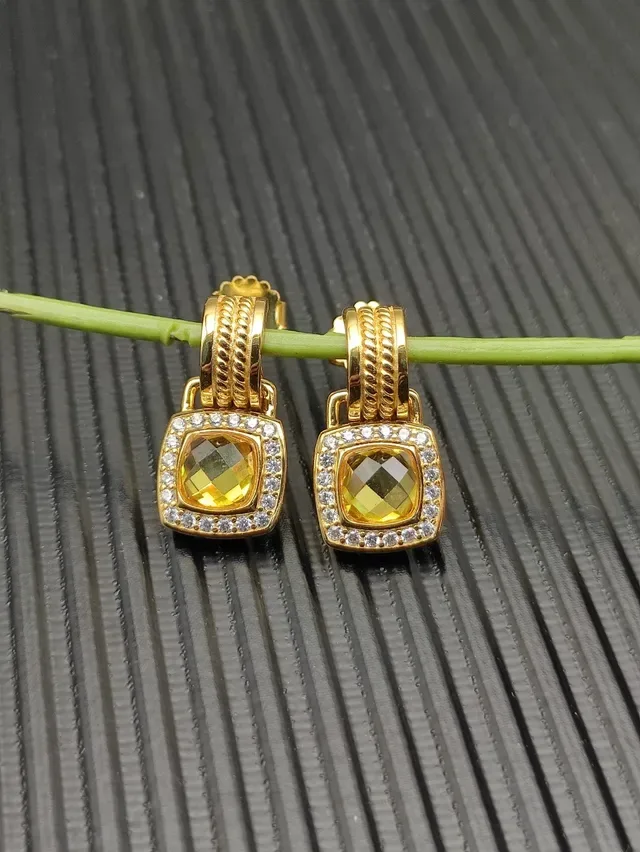 David Yurman Cushion-Cut Yellow Stone Diamond Halo Gold Drop Earrings 6