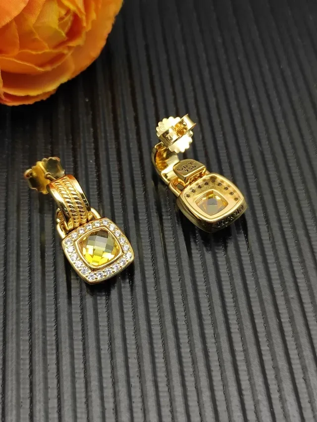 David Yurman Cushion-Cut Yellow Stone Diamond Halo Gold Drop Earrings 8