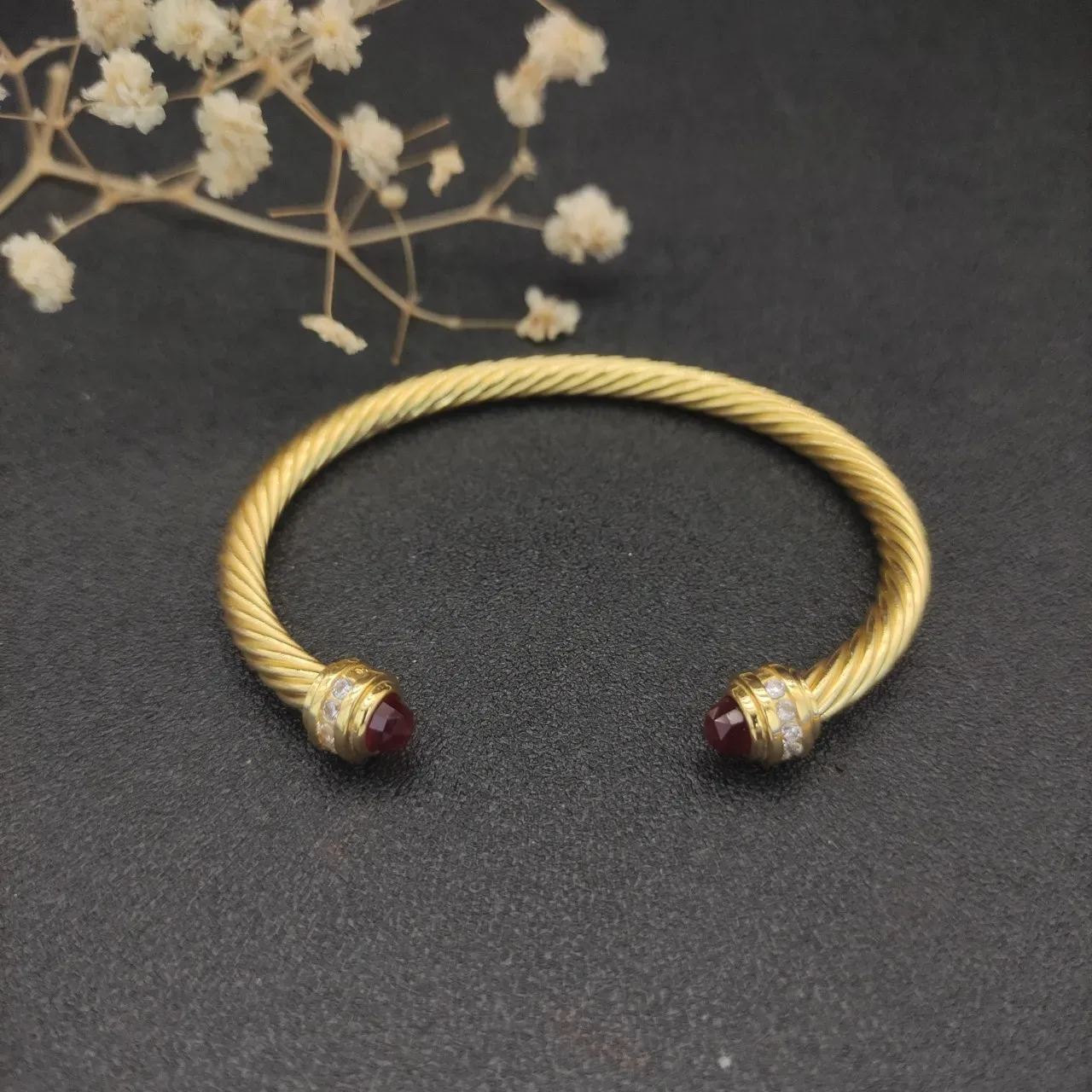 David Yurman Gold Red Twisted Cable Bracelet 7