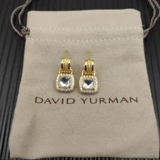 David Yurman Brincos Dourados Corte Cushion Cut Pavé Halo