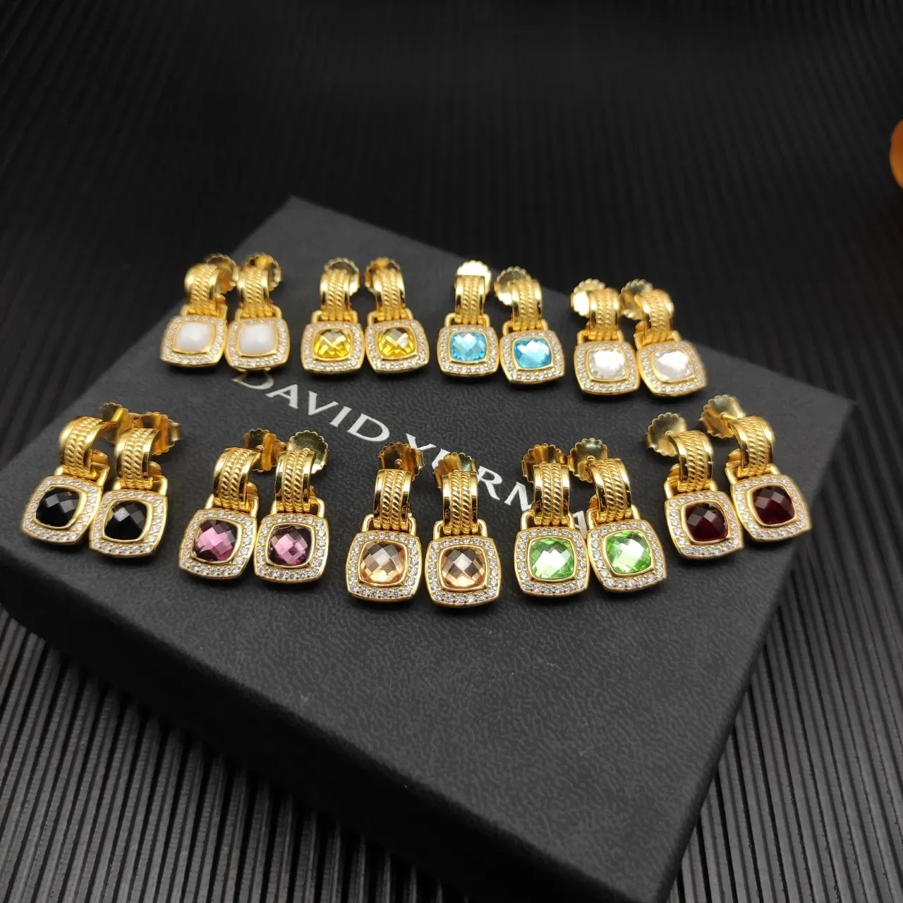 David Yurman Gold-Tone Cushion-Cut Pavé Halo Earrings 2