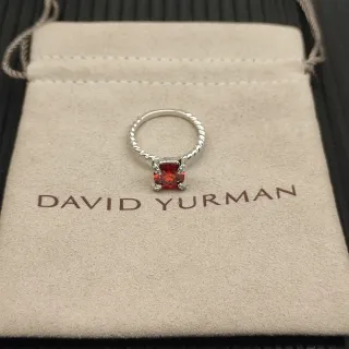 David Yurman 红银 扭曲电缆带 枕形切割宝石戒指