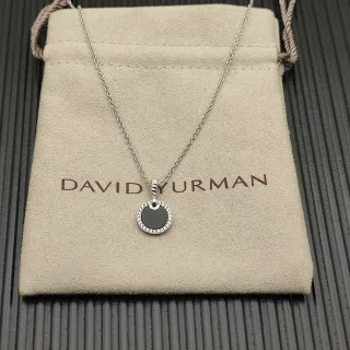 David Yurman Argent Noir Chaîne Câble Disque Centre Collier