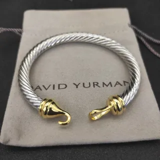 David Yurman سوار سلك ملتوي ثنائي اللون فضي ذهبي