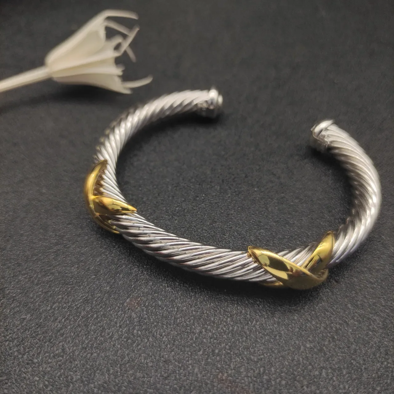 David Yurman Twisted Cable Two-Tone Gold-Accented Open Bangle Bracelets 7