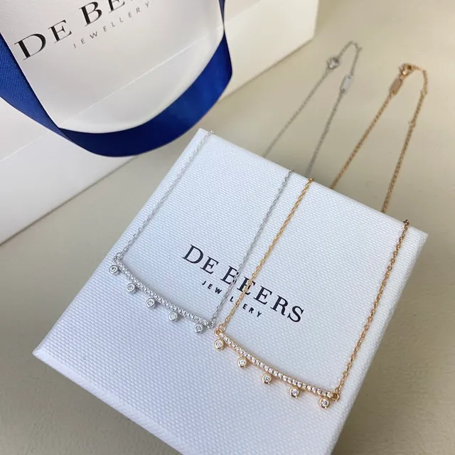 DE BEERS Argent Or Barre Horizontale Pendentif Section Centrale Pavé-Set Collier 2