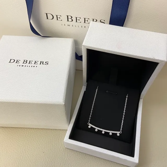 DE BEERS Argent Or Barre Horizontale Pendentif Section Centrale Pavé-Set Collier 4