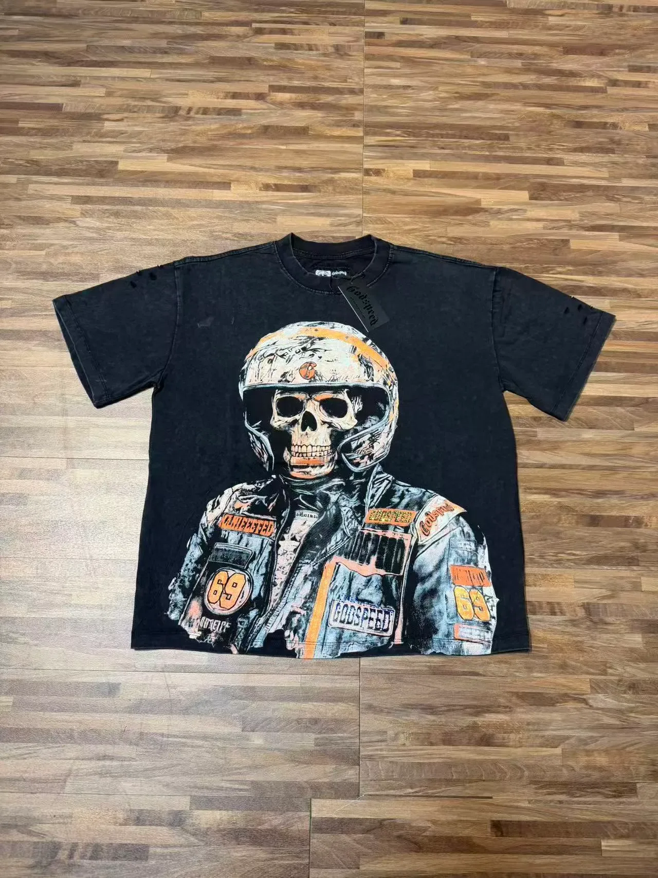 Distressed Graphic Skull Racer T-Shirt 5
