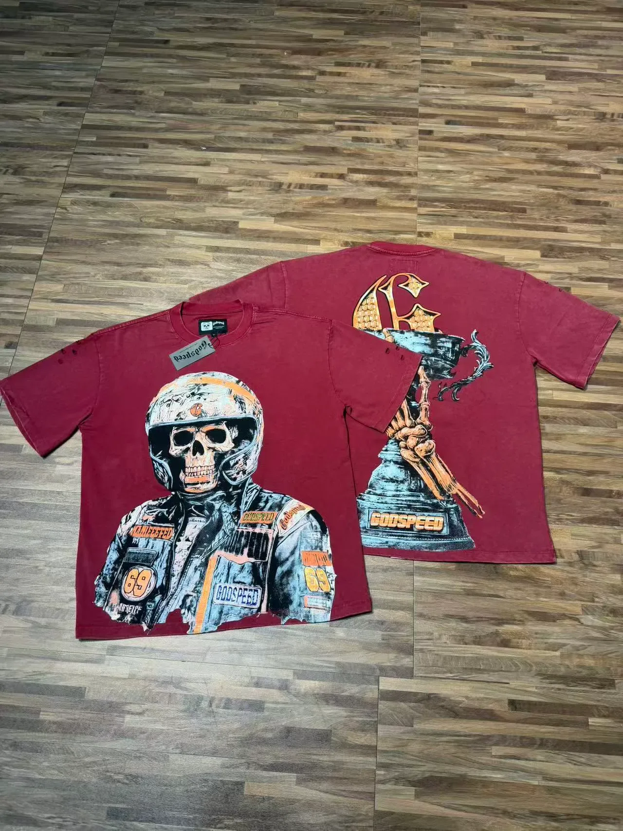 Distressed Graphic Skull Racer T-Shirt 8