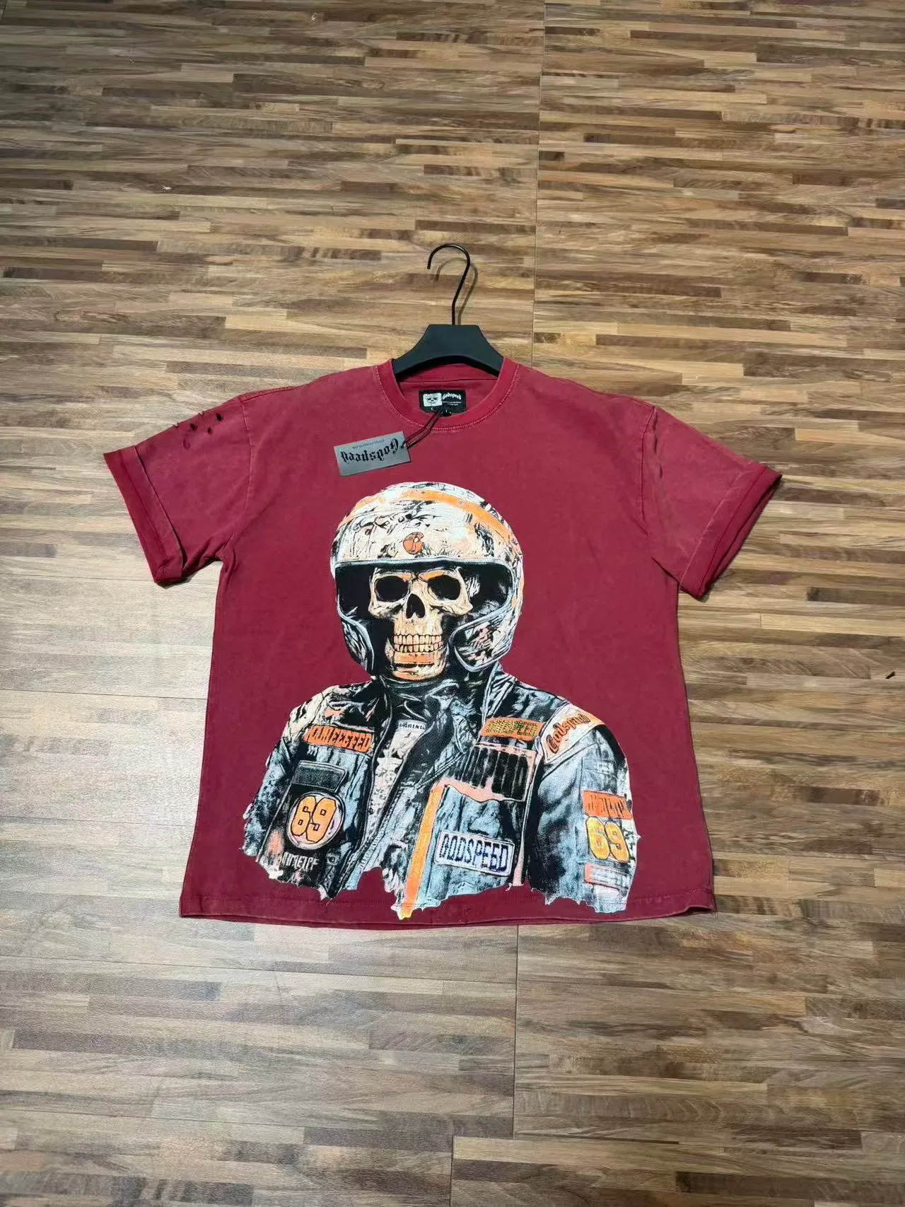 Distressed Graphic Skull Racer T-Shirt 9