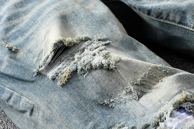 Distressed Patchwork Light-Wash Slim-Fit Jeans 2