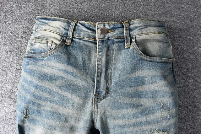 Distressed Patchwork Light-Wash Slim-Fit Jeans 8