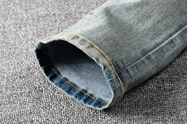 Distressed Patchwork Light-Wash Slim-Fit Jeans 11