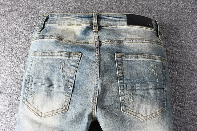 Distressed Patchwork Light-Wash Slim-Fit Jeans 14