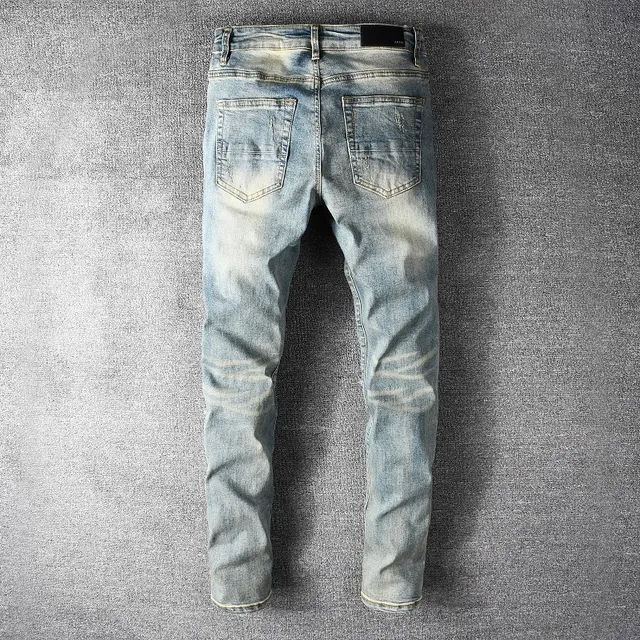 Distressed Patchwork Light-Wash Slim-Fit Jeans 15