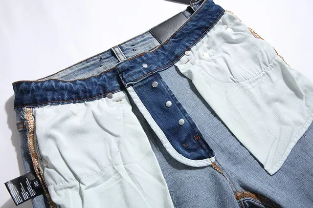 بناطيل جينز أزرق ممزقة مفتوحة الفتق مع قصة slim-tapered 5