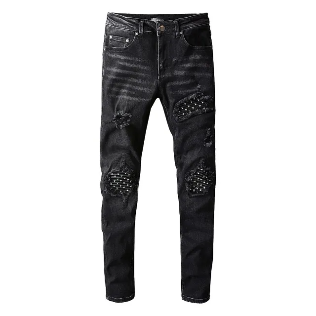 جينز أسود slim-fit مرصع بالمسامير مشقق 5