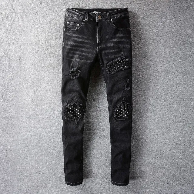 جينز أسود slim-fit مرصع بالمسامير مشقق 6