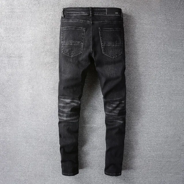 جينز أسود slim-fit مرصع بالمسامير مشقق 13
