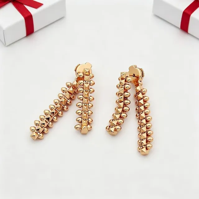 Double-Strand Geometric Link Dangling Earrings 2