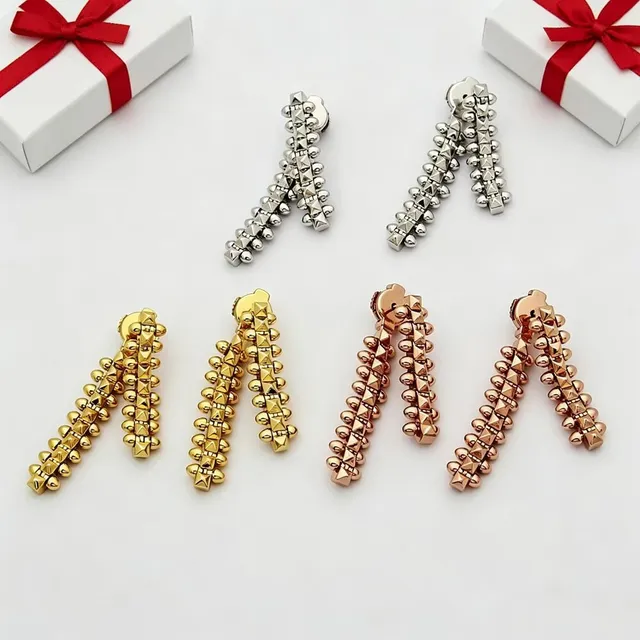 Double-Strand Geometric Link Dangling Earrings 8