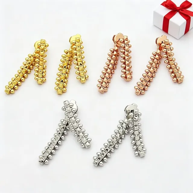 Double-Strand Geometric Link Dangling Earrings 9