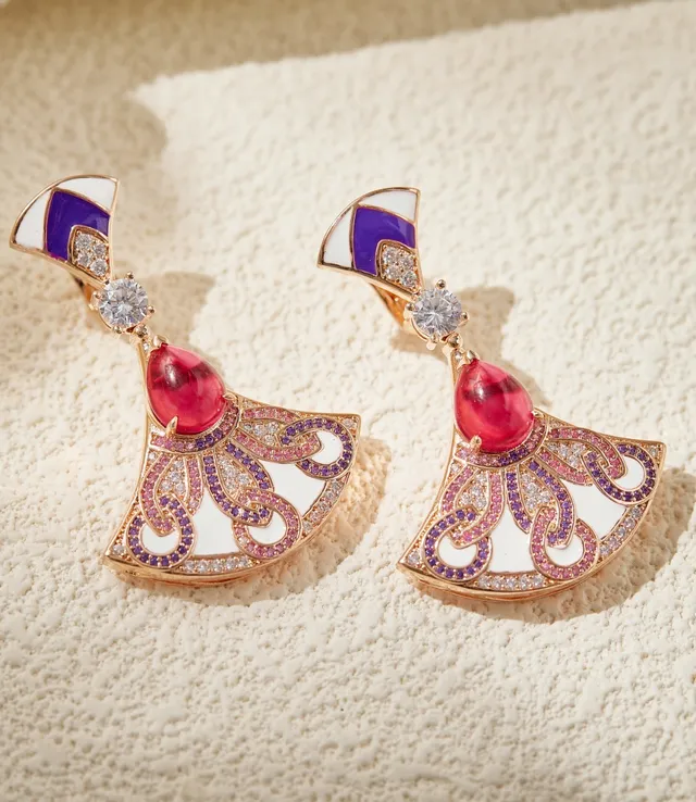 Fan-Shaped Enamel and Ruby Drop Earrings 3
