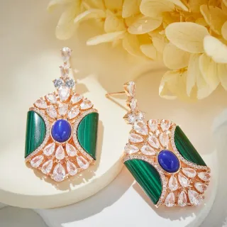 পালকাকার মালাকাইট এবং নীল ক্যাবোচন পাভে ইয়াররিংস
