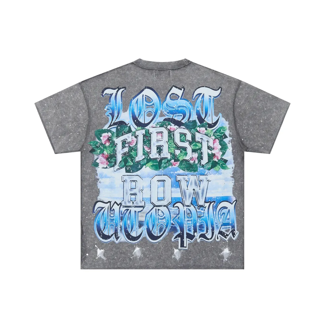 FIRST ROW Graphic Print Washed Gray Oversized T-Shirt 2
