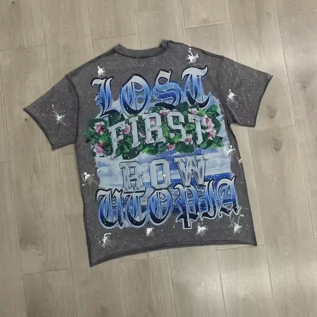 FIRST ROW Graphic Print Washed Gray Oversized T-Shirt 6