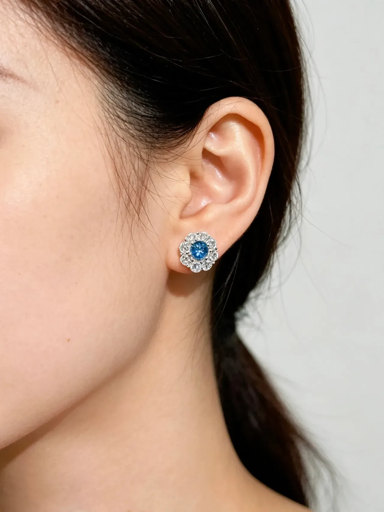 Floral Halo Multi-Stone Blue Center Stud Earrings 2