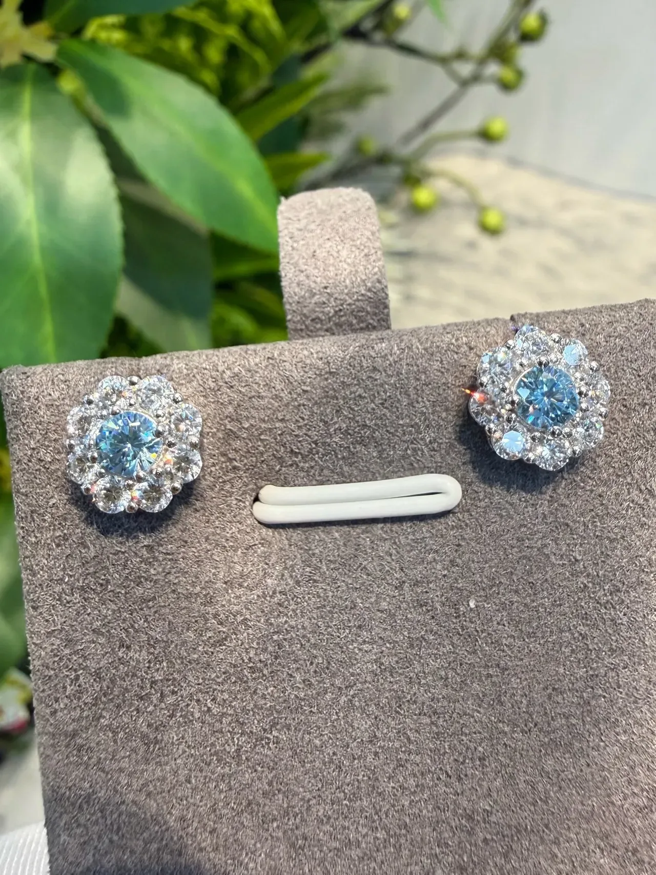 Floral Halo Multi-Stone Blue Center Stud Earrings 3