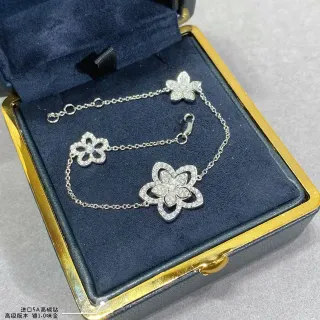 Floral Pave-Set Silver-Tone Chain Bracelet