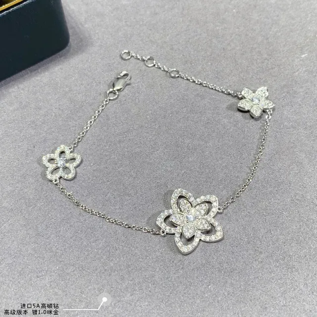 Floral Pave-Set Silver-Tone Chain Bracelet 5