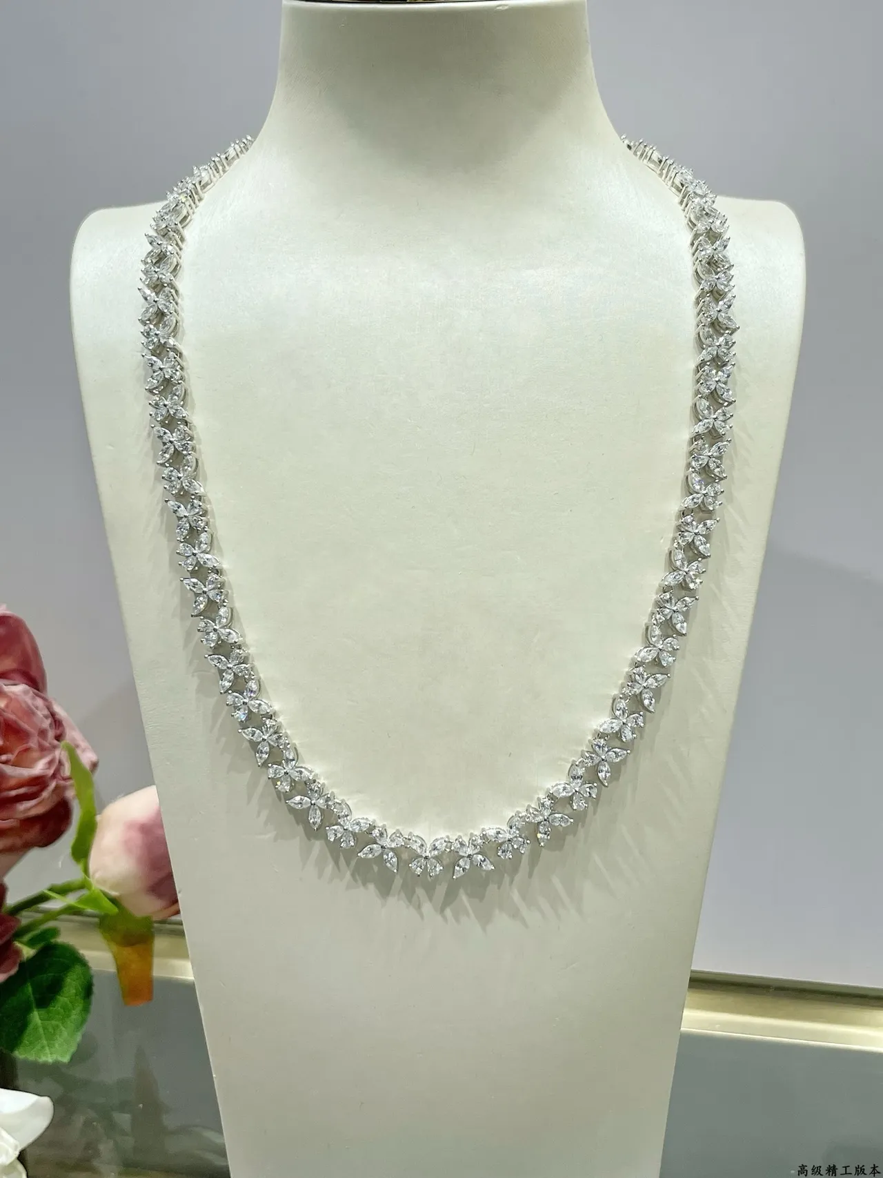 Floral Pavé-Set Silver-Toned Choker Necklace 3